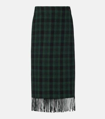 Checked fringed wool-blend wrap skirt | Polo Ralph Lauren