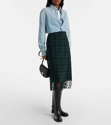 Checked fringed wool-blend wrap skirt | Polo Ralph Lauren
