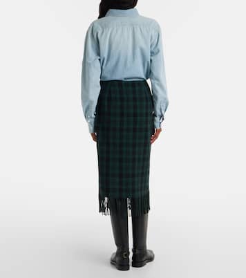 Checked fringed wool-blend wrap skirt | Polo Ralph Lauren