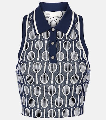 Cropped intarsia polo shirt | Tory Sport