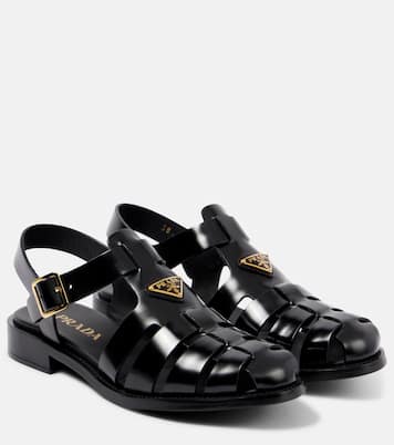 Brushed leather fisherman sandals | Prada