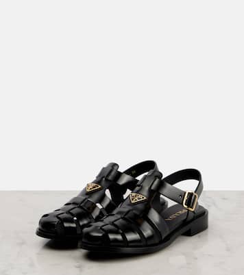Brushed leather fisherman sandals | Prada