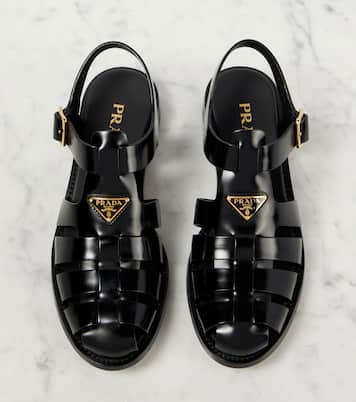 Brushed leather fisherman sandals | Prada