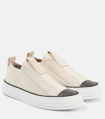 Suede-trimmed canvas sneakers | Brunello Cucinelli