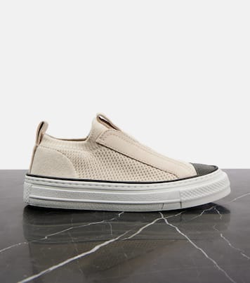 Suede-trimmed canvas sneakers | Brunello Cucinelli