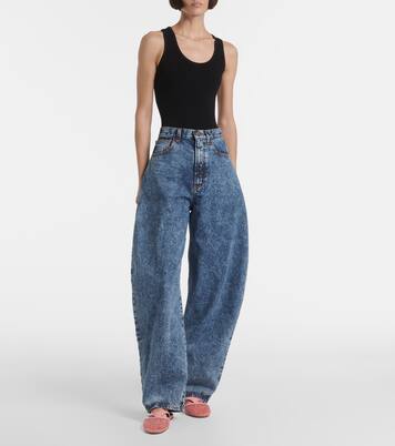 Patent leather-trimmed fishnet mules | Alaïa