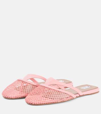 Patent leather-trimmed fishnet mules | Alaïa