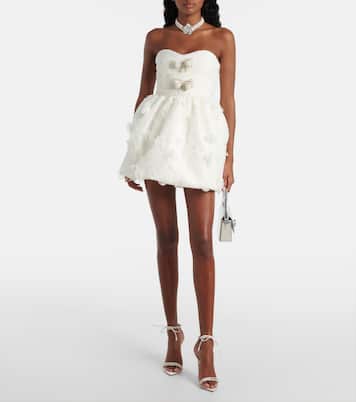 Bridal pleated organza and lace minidress | Self-Portrait