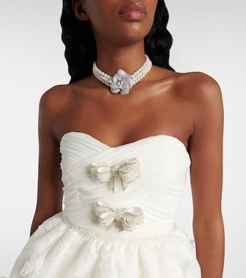 Bridal pleated organza and lace minidress | Self-Portrait