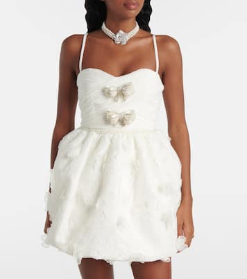 Bridal pleated organza and lace minidress | Self-Portrait