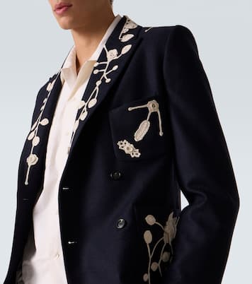 Blazer Snowdrop brodé en laine mélangée | Bode