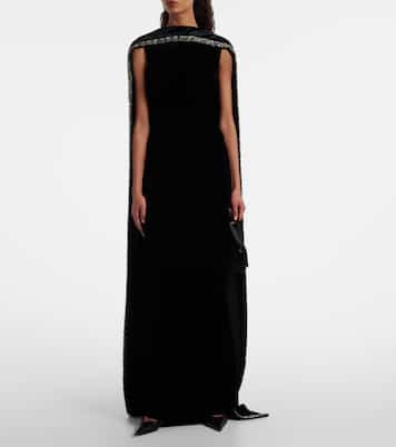 Caped embellished velvet gown | Roland Mouret