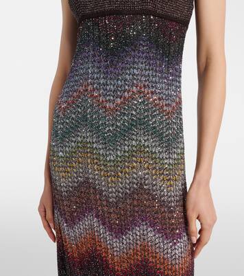 Zigzag halterneck lamé maxi dress | Missoni