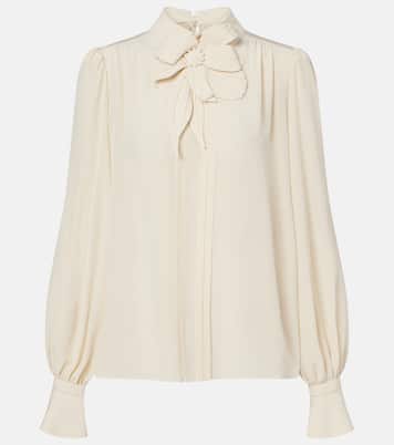 Floral-appliqué silk crêpe de chine blouse | Valentino