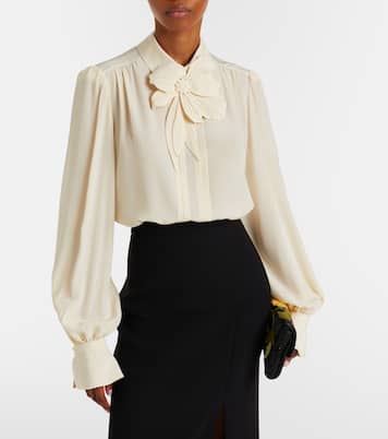Floral-appliqué silk crêpe de chine blouse | Valentino