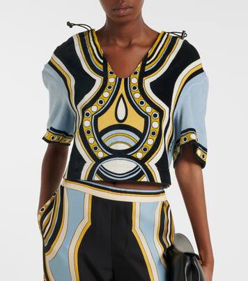 Portal printed hooded cotton terry top | La DoubleJ