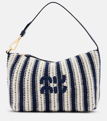 Striped leather-trimmed crochet shoulder bag | Miu Miu