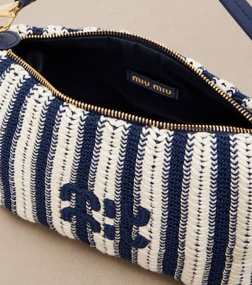 Striped leather-trimmed crochet shoulder bag | Miu Miu