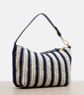 Striped leather-trimmed crochet shoulder bag | Miu Miu