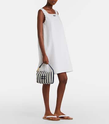 Striped leather-trimmed crochet shoulder bag | Miu Miu