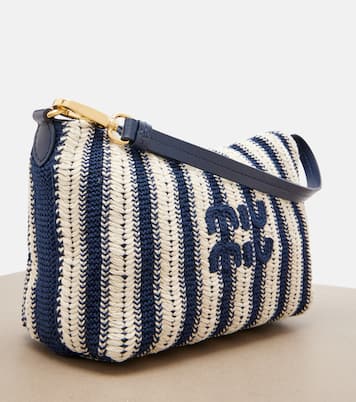 Striped leather-trimmed crochet shoulder bag | Miu Miu