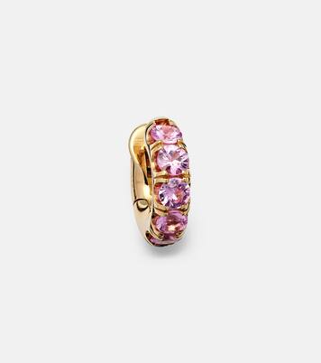 Mini Macro Hoop 18kt yellow gold single earring with pink sapphires | Spinelli Kilcollin