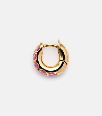 Mini Macro Hoop 18kt yellow gold single earring with pink sapphires | Spinelli Kilcollin