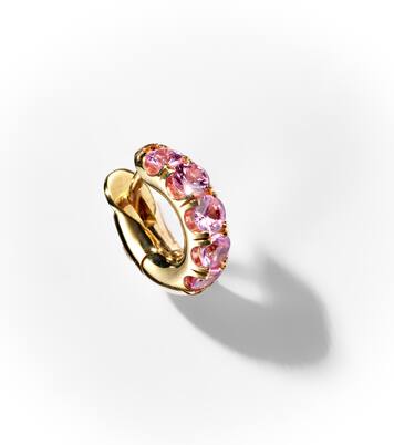 Mini Macro Hoop 18kt yellow gold single earring with pink sapphires | Spinelli Kilcollin