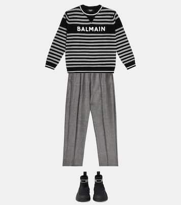 Logo striped wool sweater | Balmain Kids