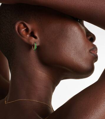 18kt gold hoop earrings with emeralds and diamonds | Ileana Makri