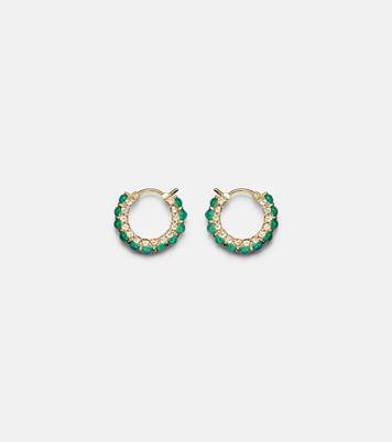 18kt gold hoop earrings with emeralds and diamonds | Ileana Makri