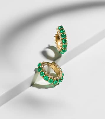 18kt gold hoop earrings with emeralds and diamonds | Ileana Makri