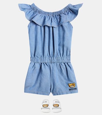 Embroidered denim playsuit | Moschino Kids