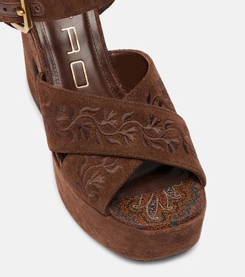Floral embroidered suede platform sandals | Etro
