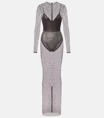 Crystal-embellished mesh maxi dress | Alex Perry