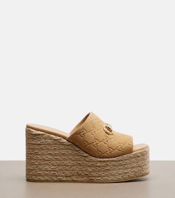 Horsebit GG suede espadrille wedges | Gucci