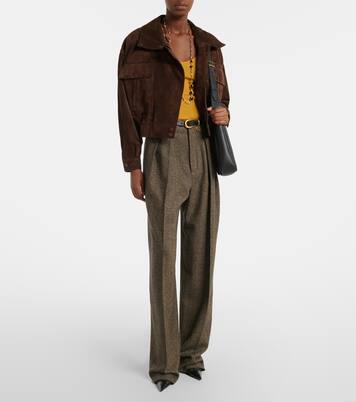 Herringbone wool-blend wide-leg pants | Saint Laurent