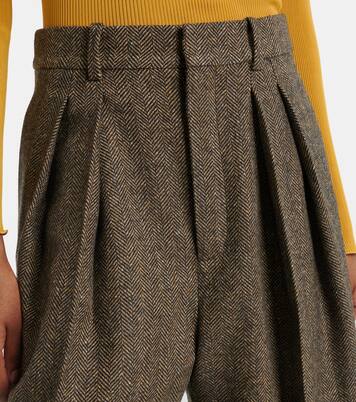 Herringbone wool-blend wide-leg pants | Saint Laurent