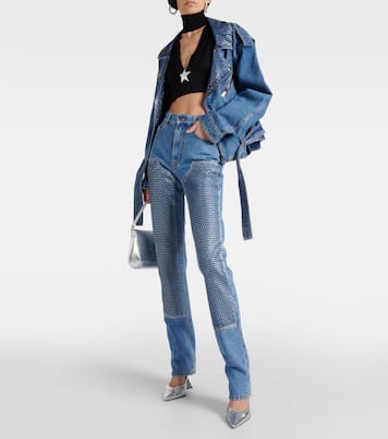 Verzierte High-Rise Straight Jeans | Area