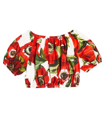 Floral off-shoulder cotton crop top | Dolce&Gabbana Kids