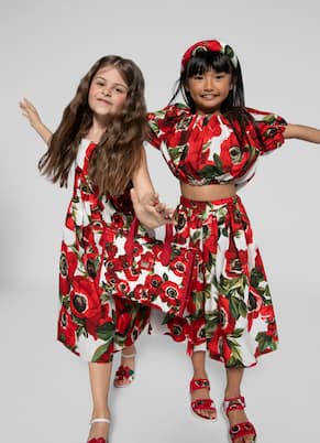 Floral off-shoulder cotton crop top | Dolce&Gabbana Kids
