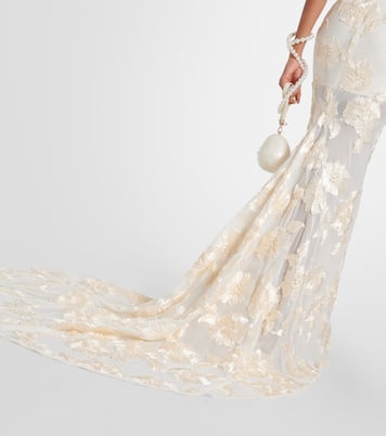 Bridal Alberty floral-appliqué mesh gown | Rotate