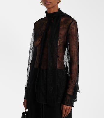 Scarf-detail floral lace blouse | Valentino