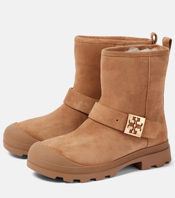 Mellow shearling-lined suede platform ankle boots | Tory Burch