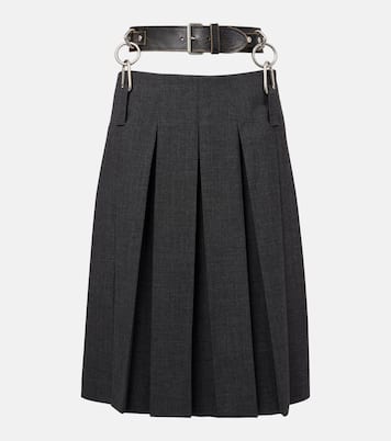 Belted pleated virgin wool midi skirt | Prada