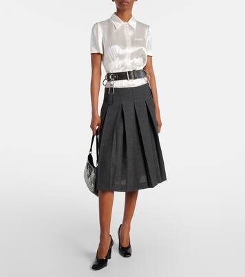 Belted pleated virgin wool midi skirt | Prada