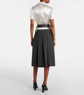 Belted pleated virgin wool midi skirt | Prada