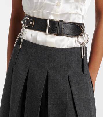 Belted pleated virgin wool midi skirt | Prada