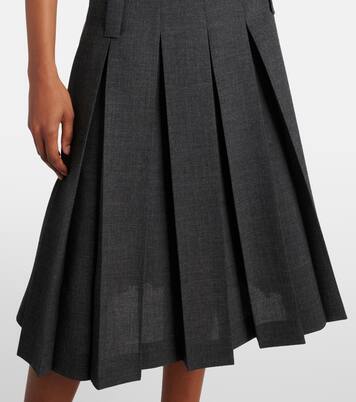 Belted pleated virgin wool midi skirt | Prada