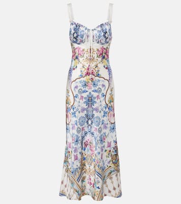 Embellished printed silk satin midi dress | Camilla
